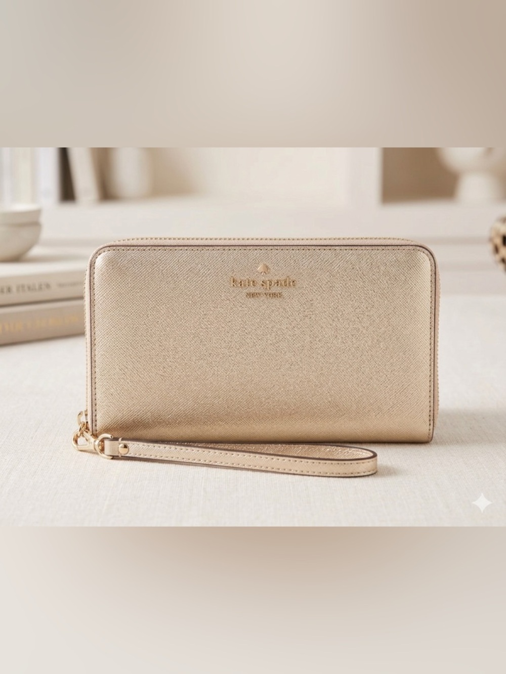 Kate Spade Storybook Metallic Rose Gold Continental Long Wallet/Wristlet